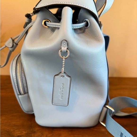 Coach Blue Leather Backpack with Drawstring Closure - Picture 2 of 12